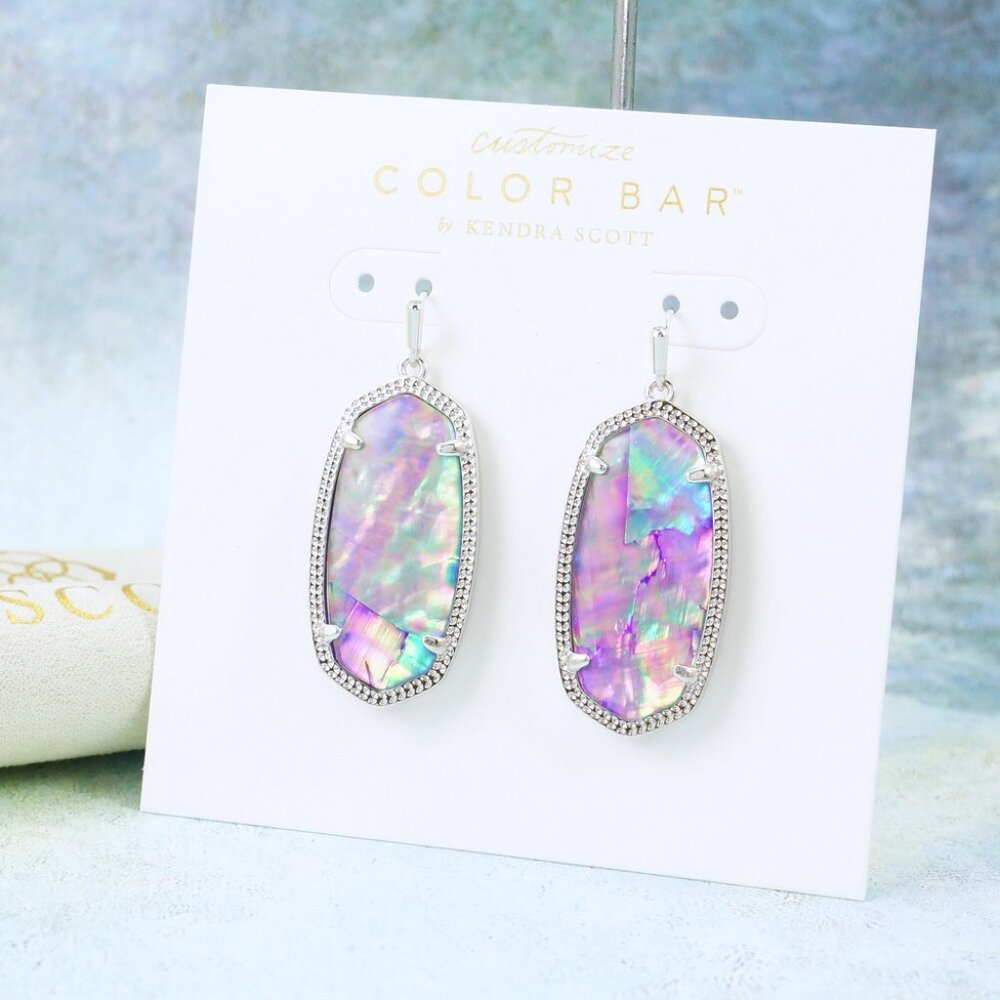 Kendra Scott Elle Lilac Abalone Earrings Silver Tone - Picture 2 of 6
